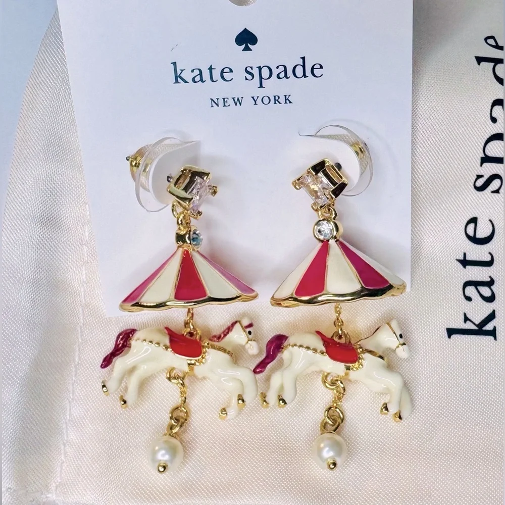 KATE SPADE Earrings Carousel Horse Rhinestone NWT $129 - collectible